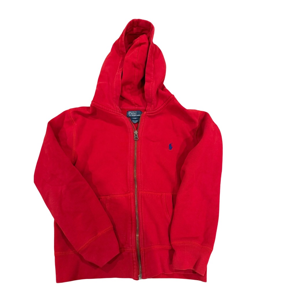 Polo Ralph Lauren Boys Red Full Zip Fleece Hoodie Blue Pony Size 8
